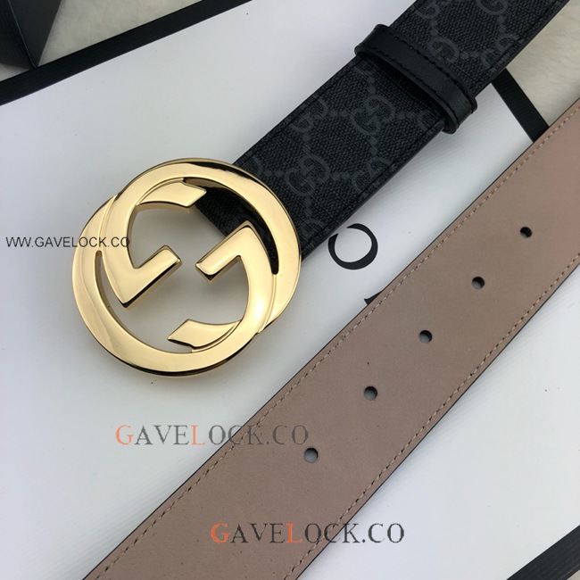 Gucci Leather Belt Classic Two Tone PVC Monogram GG Buckle